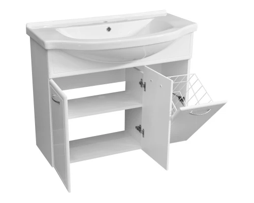 Тумба белый глянец/белый матовый 86,5 см с бельевой корзиной Stella Polar Концепт SP-00000134