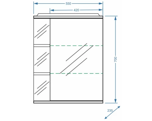 Зеркальный шкаф 55x70 см белый глянец/белый матовый R Stella Polar Нелея SP-00000043