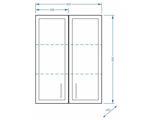 Шкаф двустворчатый подвесной 60x80 см белый глянец/белый матовый Stella Polar Концепт SP-00000140