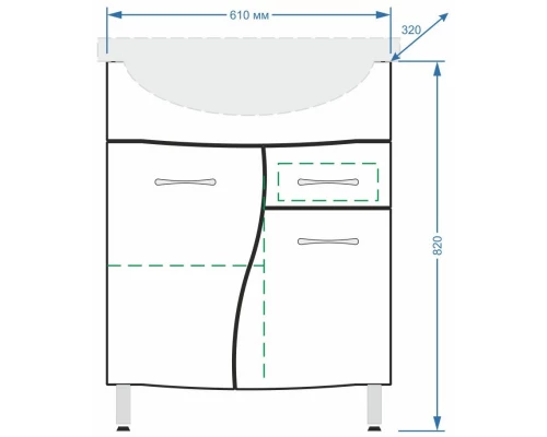 Тумба белый глянец/белый матовый 61 см Stella Polar Волна SP-00000056