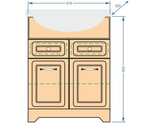 Тумба с раковиной карпатская ель 66 см Stella Polar Кармела SETSP-00000178/1WH109651