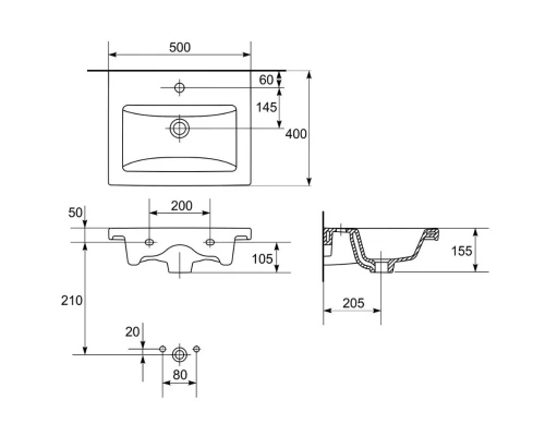 Тумба с раковиной белый глянец 50 см Stella Polar Ванесса SETSP-00000236/UM-COM50/1