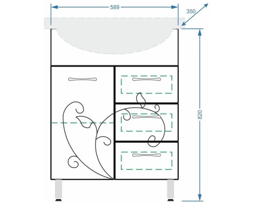Тумба с раковиной белый глянец/белый матовый 65 см Stella Polar Фантазия UM-ERI65/1