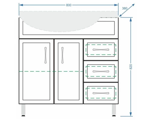 Тумба с раковиной белый глянец/белый матовый 83 см R Stella Polar Концепт SETSP-00000130/1WH110228