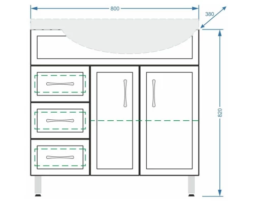 Тумба с раковиной белый глянец/белый матовый 83 см L Stella Polar Концепт SETSP-00000129/1WH110225
