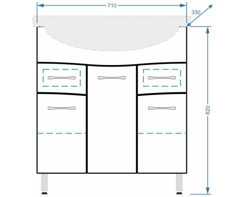 Тумба с раковиной белый глянец/белый матовый 76 см Stella Polar Волна SETSP-00000125/1WH110259