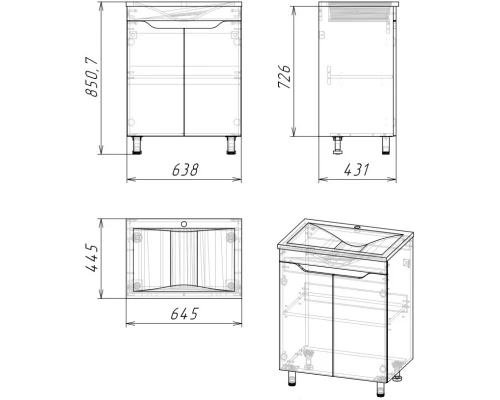 Тумба серый матовый/цемент 63,8 см Stella Polar Абигель SP-00001079