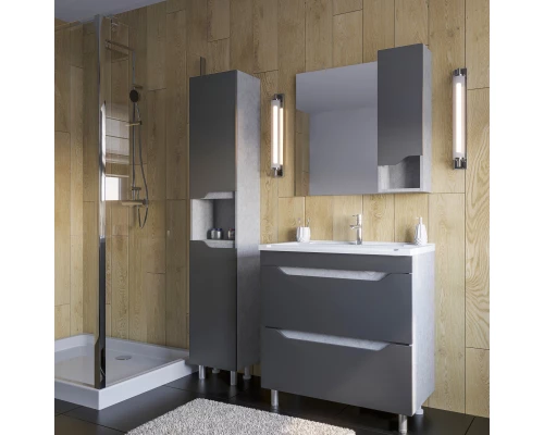 Зеркальный шкаф 79x70 см серый матовый/цемент R Stella Polar Абигель SP-00001106