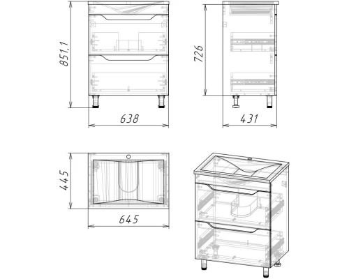 Тумба серый матовый/цемент 63,8 см Stella Polar Абигель SP-00001131