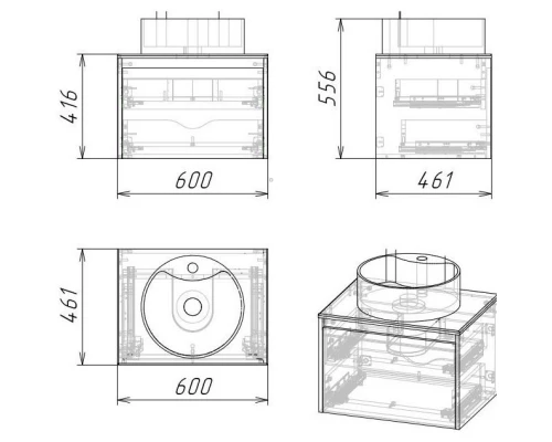 Тумба темно-серый матовый/дуб веллингтон 60 см Stella Polar Эвита SP-00001056