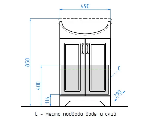 Тумба с раковиной белый глянец 56 см Style Line Олеандр-2 ЛС-00000046 + ЛС-00000158