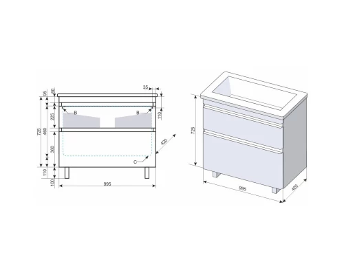 Тумба с раковиной старое дерево 100 см Style Line Атлантика ЛС-00000614 + ЛС-00000617