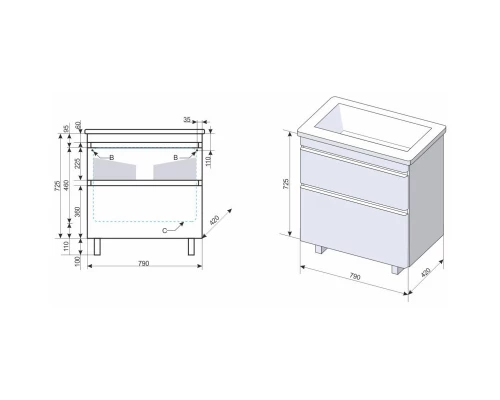 Тумба с раковиной старое дерево 80 см Style Line Атлантика ЛС-00000665 + ЛС-00000616