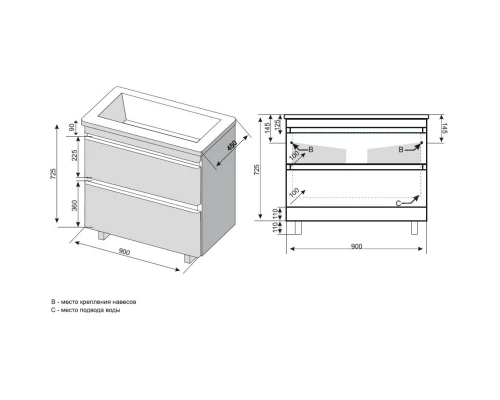 Тумба с раковиной старое дерево 90 см Style Line Атлантика СС-00002211 + СС-00002204