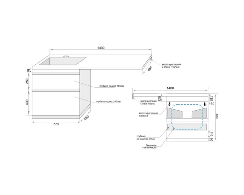 Тумба с раковиной белый глянец 140 см Style Line Даллас СС-00002273 + СС-00002220