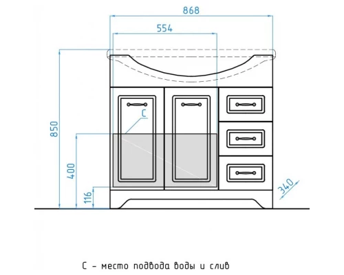 Тумба с раковиной белый глянец 90,5 см Style Line Олеандр-2 ЛС-00000241 + ЛС-00000152