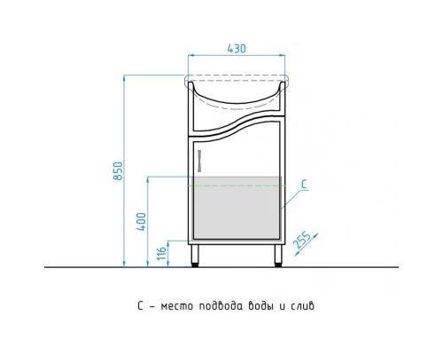 Тумба с раковиной белый глянец 46 см Style Line Эко Волна ЛС-00000094 + ЛС-00000165