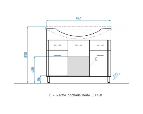 Тумба с раковиной белый глянец 100,5 см Style Line Эко Стандарт ЛС-00000240 + ЛС-00000171T