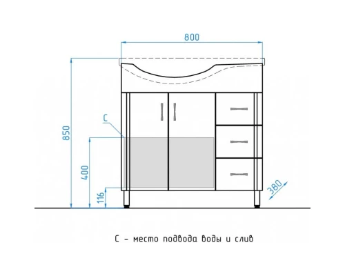 Тумба с раковиной белый глянец 83 см Style Line Эко Стандарт ЛС-00000109 + ЛС-00000164