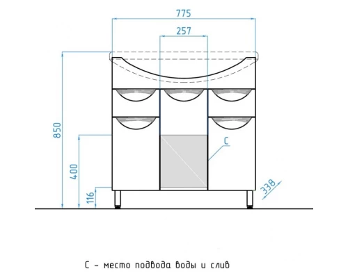 Тумба с раковиной белый глянец 80 см Style Line Жасмин ЛС-00000038 + ЛС-00000151