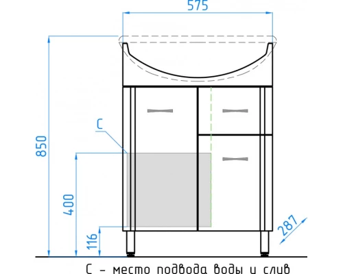 Тумба с раковиной белый глянец 61 см Style Line Эко Стандарт ЛС-00000101 + ЛС-00000140