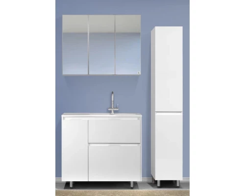 Тумба с раковиной белый матовый 90,2 см с бельевой корзиной Style Line Барселона СС-00002280 + СС-00002281