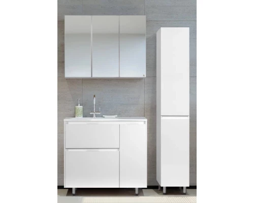 Тумба с раковиной белый матовый 90,2 см с бельевой корзиной Style Line Барселона СС-00002345 + СС-00002252