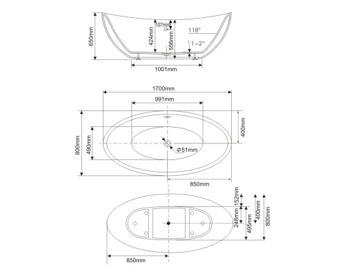 Акриловая ванна 170x80 см Swedbe Vita 8805