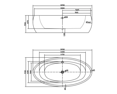 Акриловая ванна 189x93 см Swedbe Vita 8810