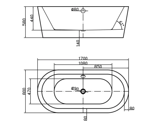 Акриловая ванна 170x80 см Swedbe Vita 8812