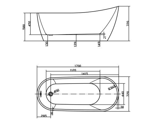 Акриловая ванна 170x72 см Swedbe Vita 8816