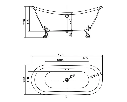 Акриловая ванна 176x72 см Swedbe Vita 8818CH