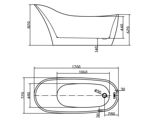 Акриловая ванна 170x72 см Swedbe Vita 8820