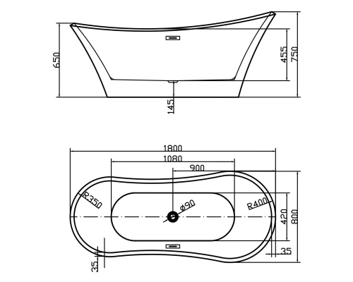 Акриловая ванна 180x80 см Swedbe Vita 8834
