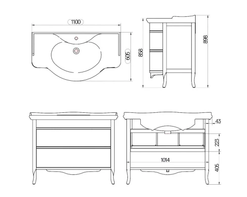 Тумба с раковиной белый 110 см Tiffany World Armony Nuova ARM2110B+GIU200110/ALZAbi*1
