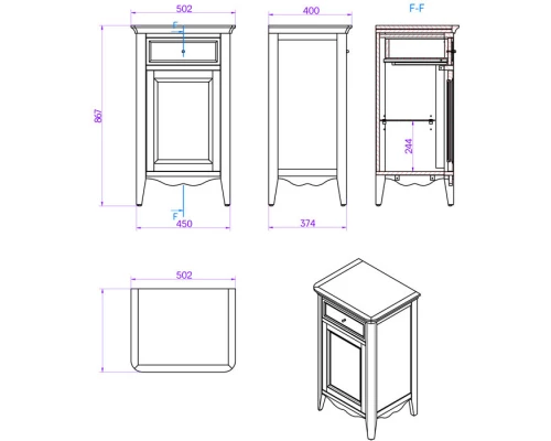 Тумба напольная правая орех 50,2 см Tiffany World Veronica Nuova VER2150D-N
