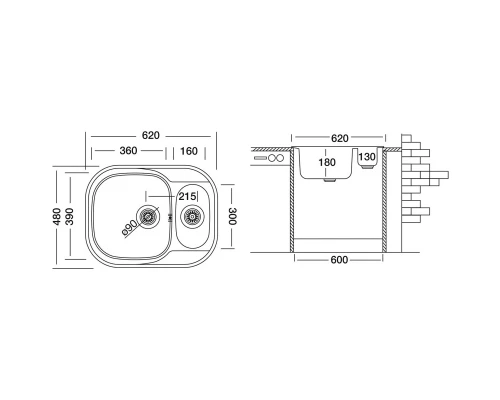 Кухонная мойка полированная сталь Ukinox Галант GAP620.480 15GT8K 2L