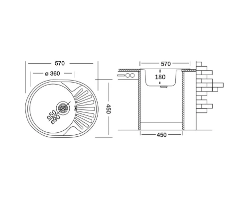 Кухонная мойка полированная сталь Ukinox Фаворит FAP570.450 -GT8K 1R