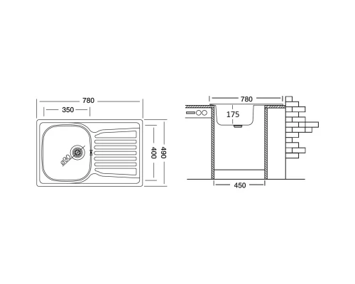 Кухонная мойка декоративная сталь Ukinox Комфорт COL780.490 -GT8K 1R