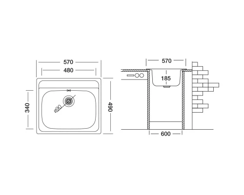 Кухонная мойка декоративная сталь Ukinox Гранд GRL570.490 -GT8K 0C