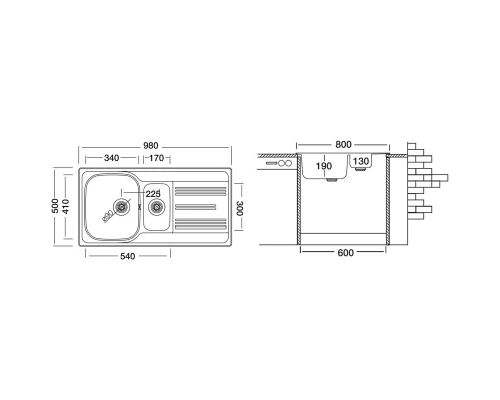 Кухонная мойка полированная сталь Ukinox Гранд GRP980.500 15GT8K -O