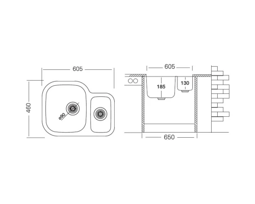 Кухонная мойка полированная сталь Ukinox Модерн MOP605.460 15GT10P