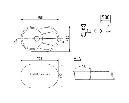 Кухонная мойка Ulgran ультра-черный U-503-344