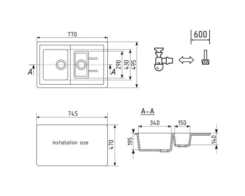 Кухонная мойка Ulgran темно-серый U-205-309