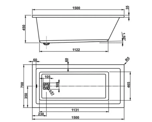 Акриловая ванна 150x70 см Vagnerplast Cavallo VPBA157CAV2X-04