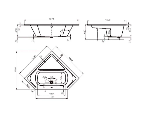 Акриловая ванна 140x140 см Vagnerplast Cavallo Corner VPBA140CAV3X-04