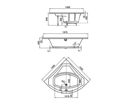 Акриловая ванна 140x140 см Vagnerplast Veronela Corner VPBA140VEA3X-04