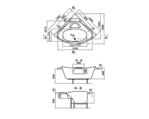 Акриловая ванна 150x150 см Vagnerplast Athena VPBA150ATH3E-04