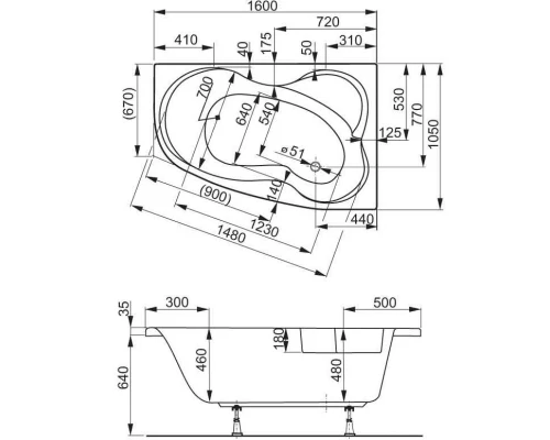 Акриловая ванна 160x105 см L Vagnerplast Melite VPBA163MEL3LX-04