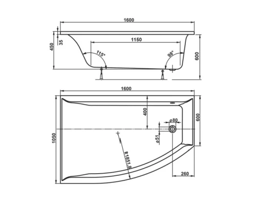 Акриловая ванна 160x105 см L Vagnerplast Veronella offset VPBA160VEA3LX-04